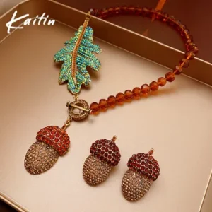 Acorn Necklace with amber crystals